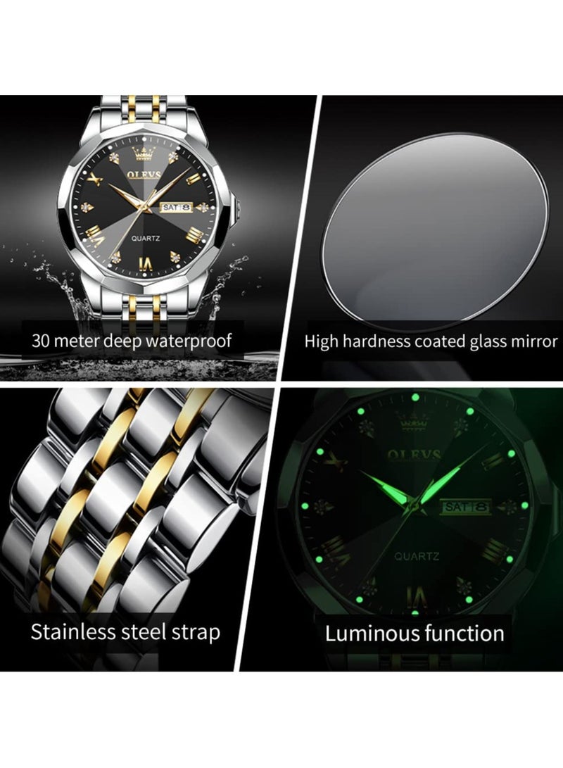 OLEVS Watch for Men Quartz Stainless Steel Waterproof Luminous Date Two Tone Luxury Wrist Watch - Image 2