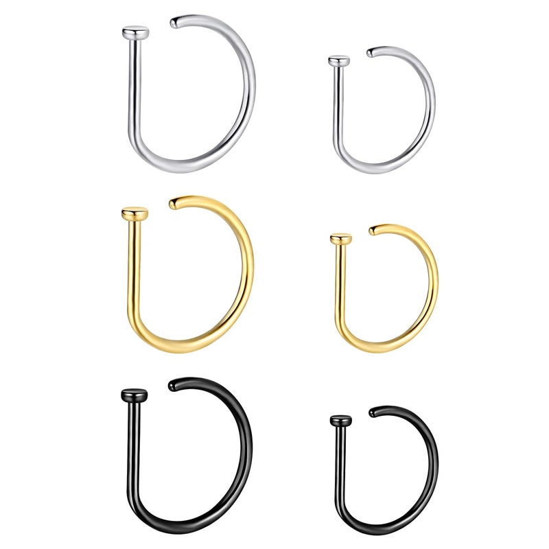 VOJO G23 Titanium 20G Nose Rings Hoops L Shaped Screw Nose Studs Diamond Small Piercing Jewelry for Women Men (D Nose Hoop Silver Gold Black,20G 8mm+10mm) - Image 1