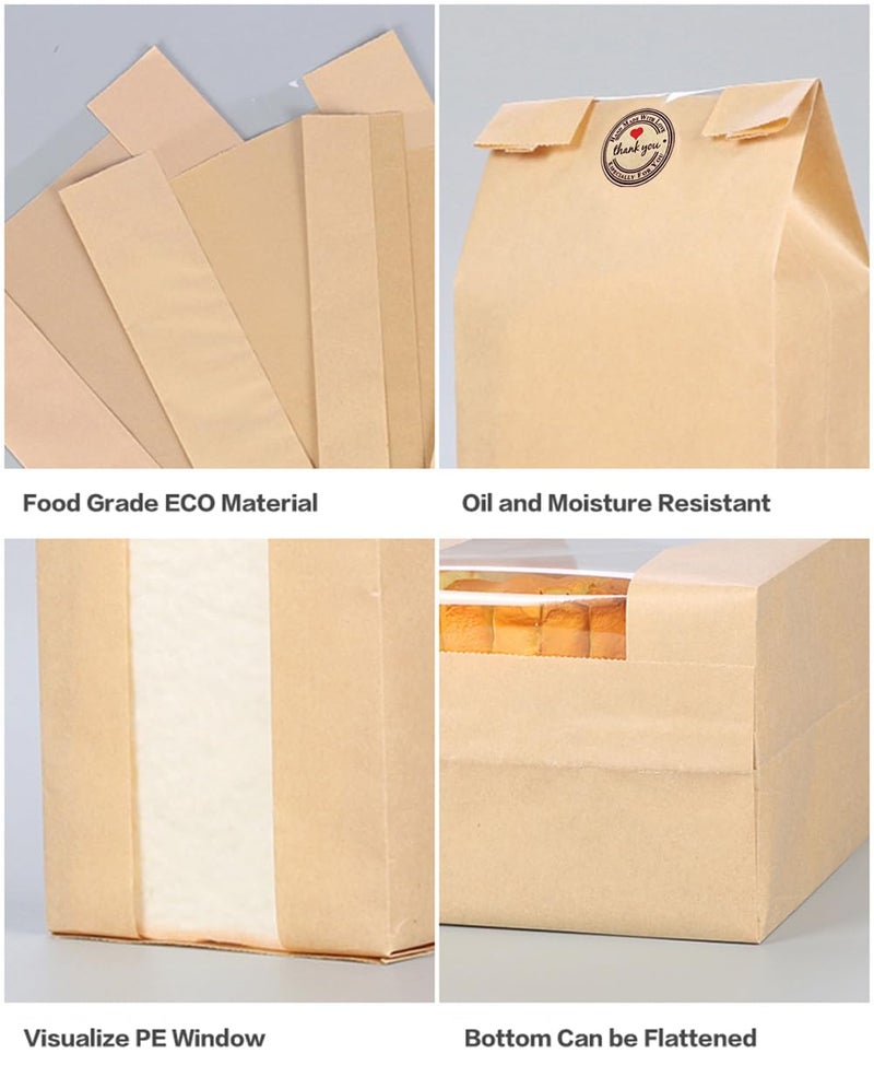 GRANDAN 25 Packs Large Paper Bread Bags for Homemade Bread, Kraft Paper Bakery Bags with Window for Sourdough Toast Packing Storage, Baked Loaf Gifting Bag Bonus Label Seal Stickers 12.6x8.3x4.0 inch - Image 5