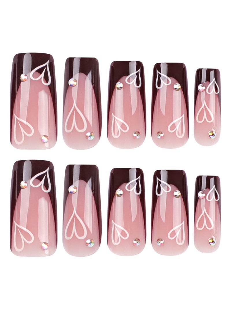 GUDOO French Tip Press on Nails Almond, Long French Nails Simple Nude Brown and Pink Style False Nails Full Cover Chrome Manicure Patches Wearable Stick on Nails for Daily Wear Nails Decoration 24Pcs - Image 4