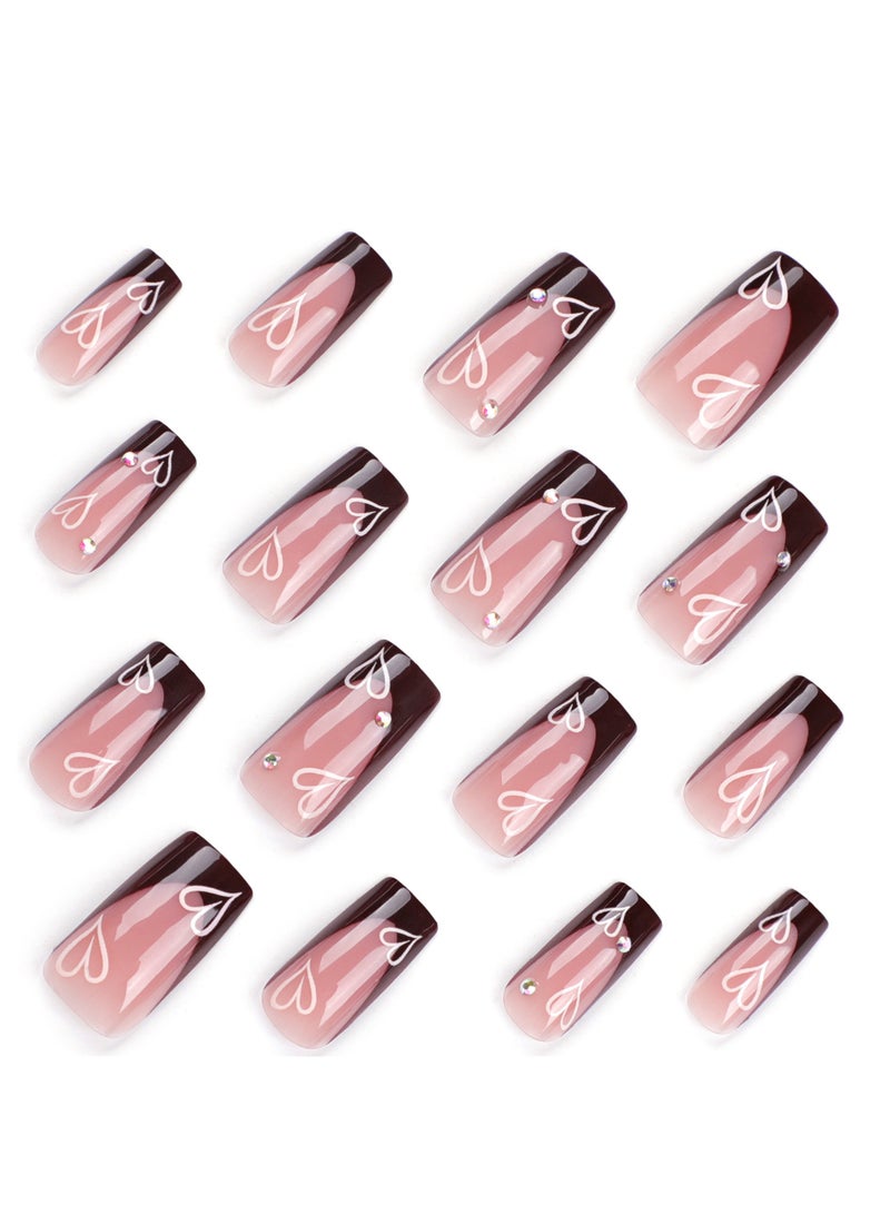 GUDOO French Tip Press on Nails Almond, Long French Nails Simple Nude Brown and Pink Style False Nails Full Cover Chrome Manicure Patches Wearable Stick on Nails for Daily Wear Nails Decoration 24Pcs - Image 3