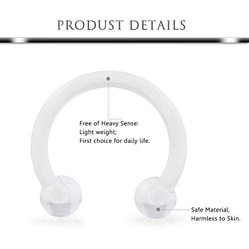 Hoeudjo 16G Surgical Steel Lip Rings Clear Diamond CZ Labret Studs Tragus Horseshoe Ring Helix Hoop Earring Body Jewelry Piercing Retainer for Women Men Rainbow - Image 2