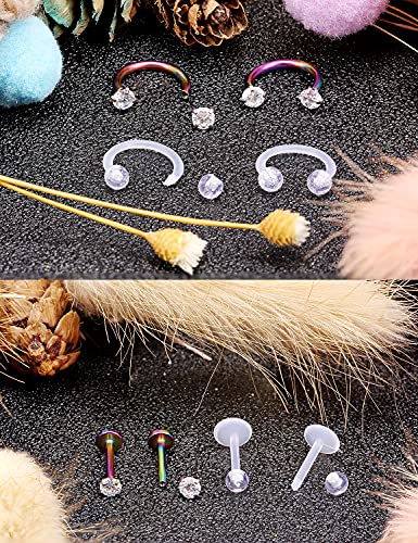 Hoeudjo 16G Surgical Steel Lip Rings Clear Diamond CZ Labret Studs Tragus Horseshoe Ring Helix Hoop Earring Body Jewelry Piercing Retainer for Women Men Rainbow - Image 4