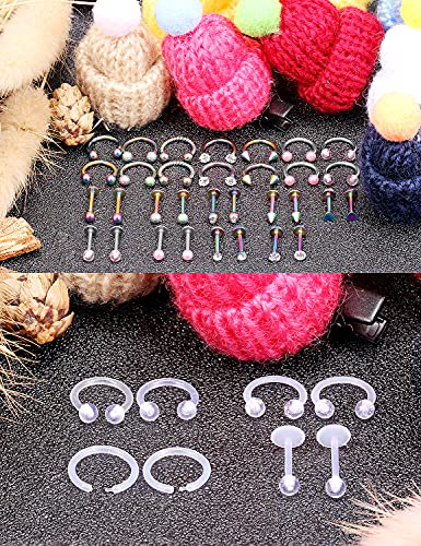 Hoeudjo 16G Surgical Steel Lip Rings Clear Diamond CZ Labret Studs Tragus Horseshoe Ring Helix Hoop Earring Body Jewelry Piercing Retainer for Women Men Rainbow - Image 3