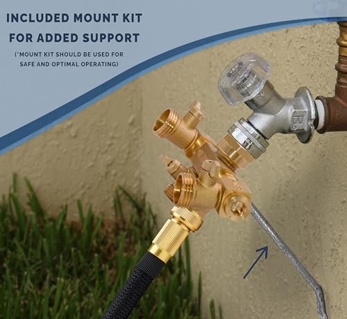 Morvat 4 Way Splitter with Rotating Arms, Heavy Duty Brass Garden Hose Manifold Connector with Comfort Rubber Grip ON/OFF, Adapter for Water Faucet Tap & Spigot, 8 Extra Washers & Teflon Tape - Image 4