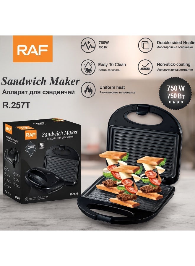 آر إيه أف صانعة الساندويتشات RAF، 750 واط، طلاء غير لاصق، تسخين مزدوج الجوانب، تحكم في درجة الحرارة، سهلة التنظيف، مؤشران ضوئيان، قفل أمان - Image 1