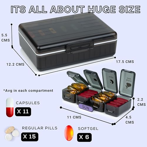 POPCUBE Big Premium Medicine organizer- Medicine organizer box- 7 days Pill Box For Home-Pill Organizer Case With Large Compartments, Portable for pills & Supplements (Black) - Image 2