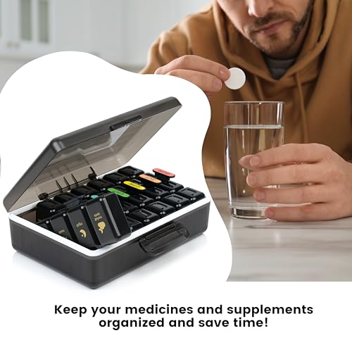 POPCUBE Big Premium Medicine organizer- Medicine organizer box- 7 days Pill Box For Home-Pill Organizer Case With Large Compartments, Portable for pills & Supplements (Black) - Image 5
