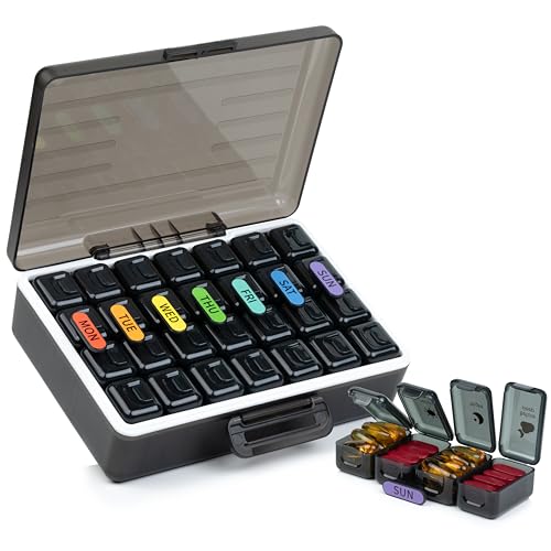 POPCUBE Big Premium Medicine organizer- Medicine organizer box- 7 days Pill Box For Home-Pill Organizer Case With Large Compartments, Portable for pills & Supplements (Black) - Image 1
