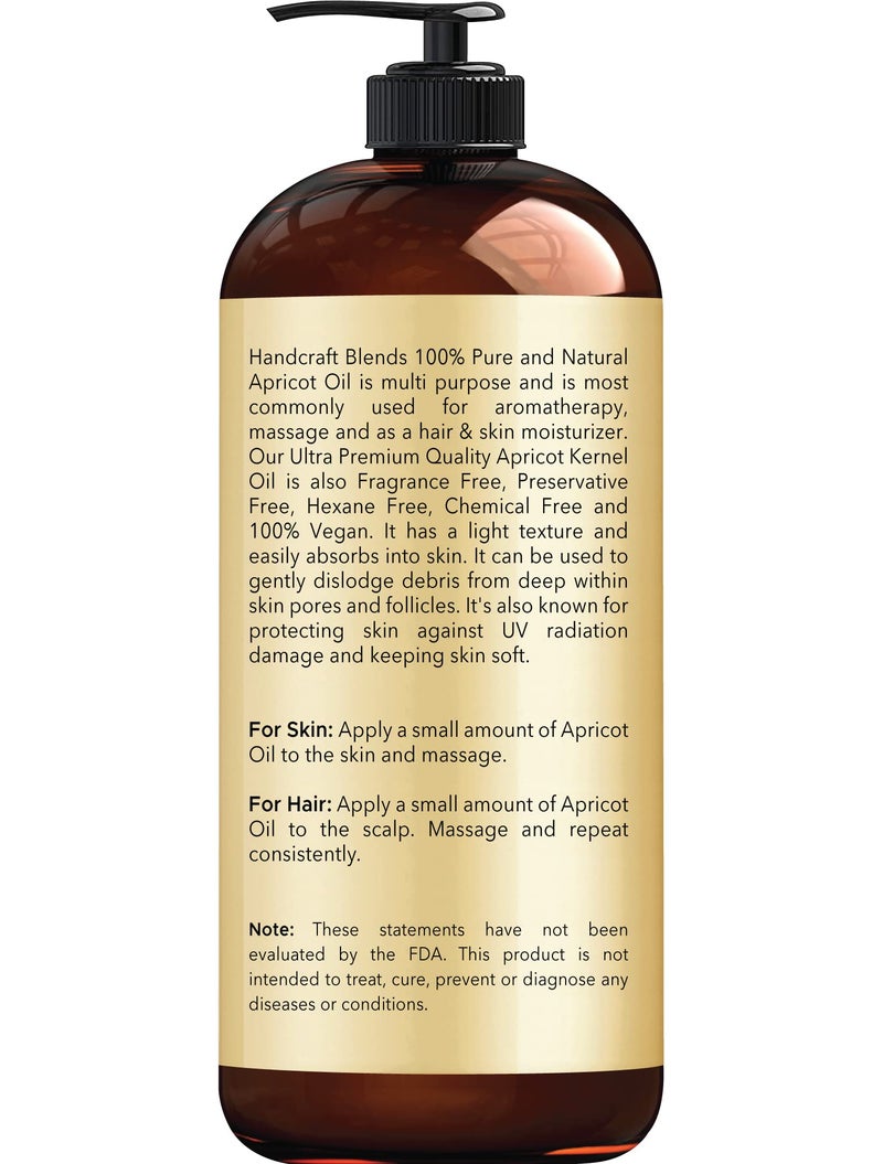 Handcraft Blends Apricot Kernel Oil - Cold-Pressed 16 Fl Oz - 100% Pure and Natural - Premium Grade Carrier for Skin and Hair - Hair and Body - Massage - Hexane-Free - Image 2
