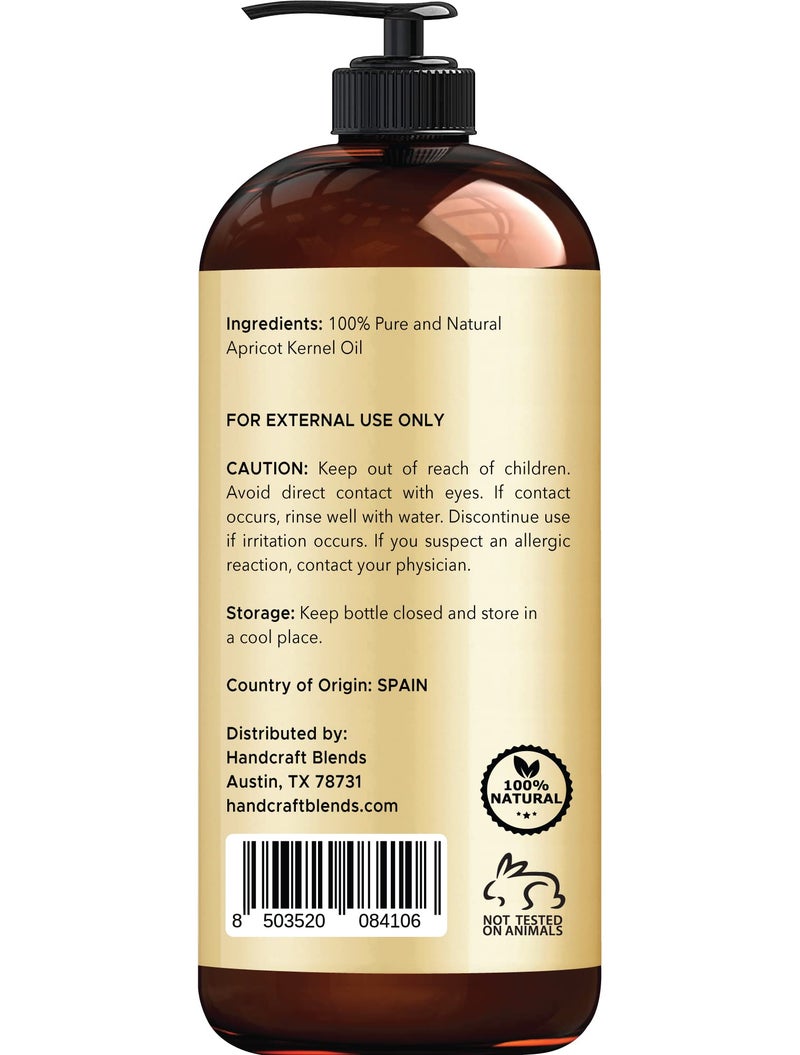 Handcraft Blends Apricot Kernel Oil - Cold-Pressed 16 Fl Oz - 100% Pure and Natural - Premium Grade Carrier for Skin and Hair - Hair and Body - Massage - Hexane-Free - Image 3