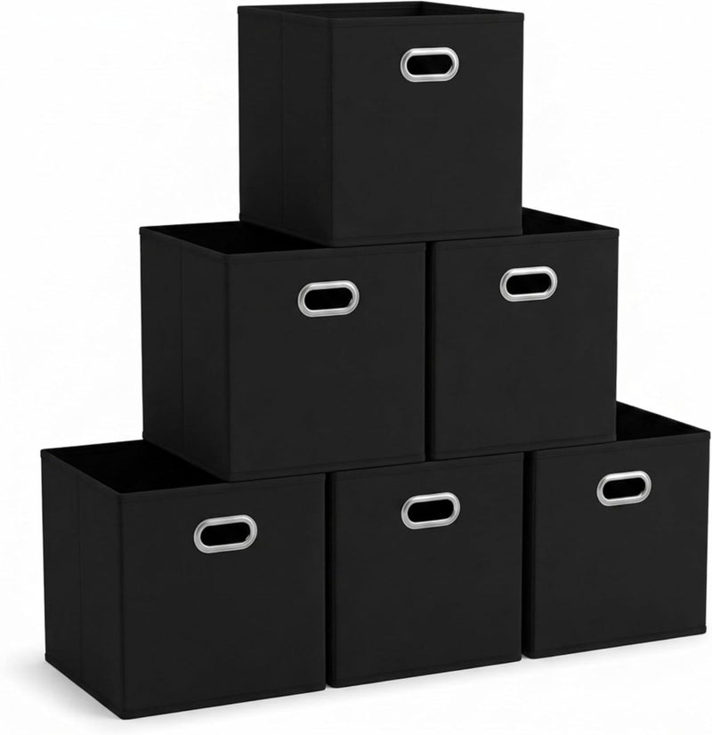 Household Essentials 80-1 Foldable Fabric Storage Bins | Set of 6 Cubby Cubes With Handles | Black - Image 1
