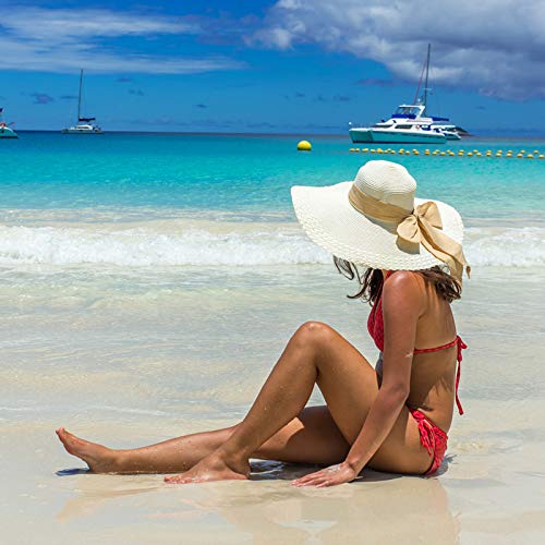 Lanzom Womens 5.7 Inches Big Bowknot Straw Hat Large Floppy Foldable Roll up Beach Cap Sun Hat UPF 50+ Fit Size 6 8/7-7 1/4(Ivory White) - Image 3