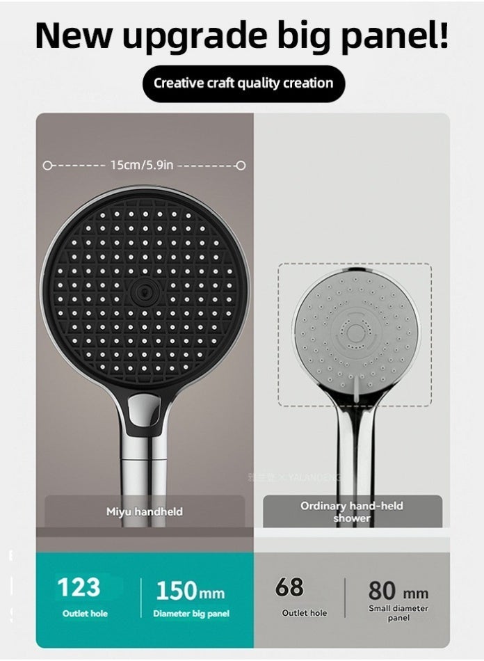 مودي رأس دش محمول عالي الضغط مع فلتر قابل للاستبدال - تصميم توربيني، 3 أوضاع رش، توفير المياه، إزالة الكلور والشوائب، يمنع تساقط الشعر وجفاف الجلد، لوحة كبيرة 15 سم، زر تشغيل/إيقاف مؤقت، فوهات مضادة للانسداد، سهل التركيب، ملاءمة عالمية - Image 4