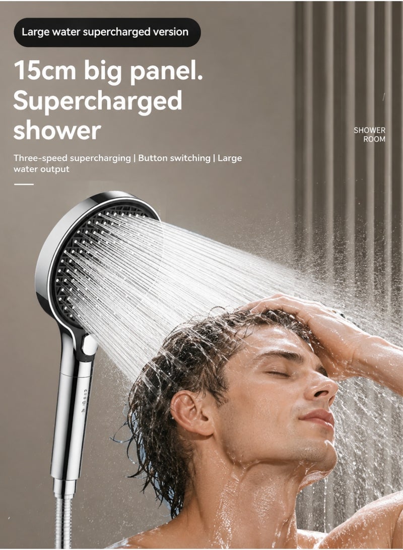 MODI 15cm Plus High Pressure Handheld Shower Head with Replaceable Filter – Turbocharged Design, 3 Spray Modes, Water Saving, Removes Chlorine & Impurities, Prevents Hair Loss & Dry Skin, 15cm Large Panel, On-Off Pause Button, Anti-Clog Nozzles, Easy Install, Universal Fit - Image 3