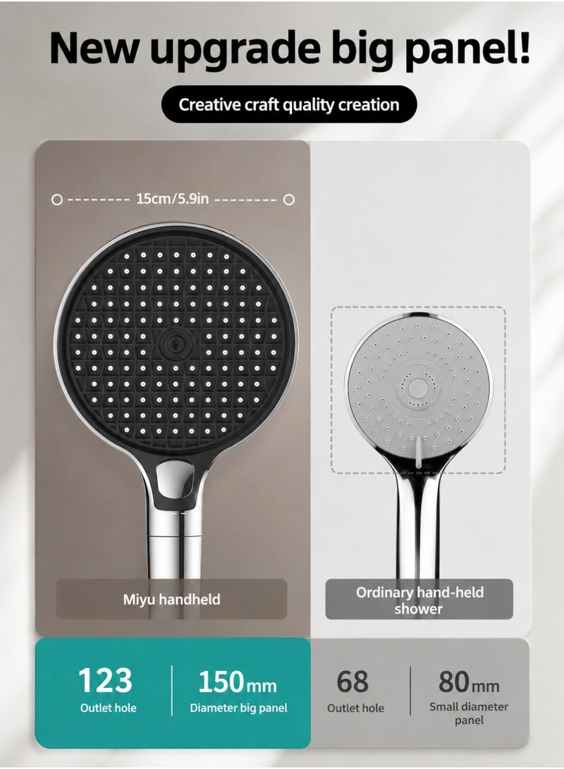 MODI 15cm Plus High Pressure Handheld Shower Head with Replaceable Filter – Turbocharged Design, 3 Spray Modes, Water Saving, Removes Chlorine & Impurities, Prevents Hair Loss & Dry Skin, 15cm Large Panel, On-Off Pause Button, Anti-Clog Nozzles, Easy Install, Universal Fit - Image 5