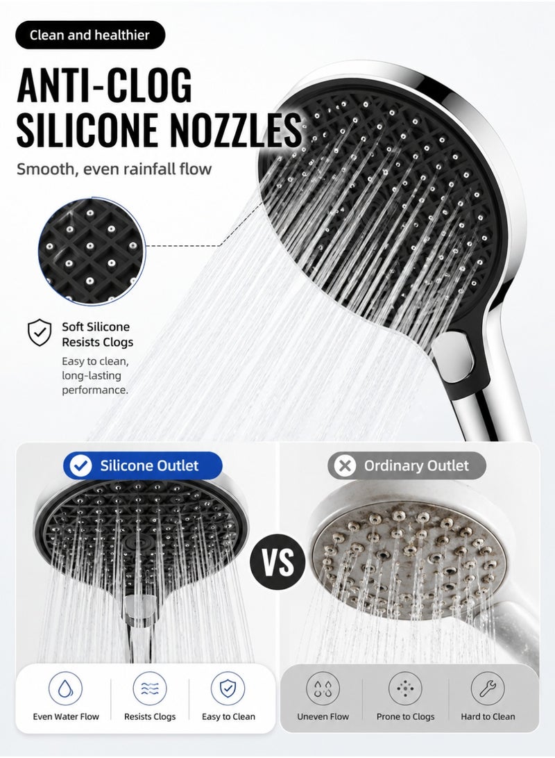 MODI 15cm Plus High Pressure Handheld Shower Head with Replaceable Filter – Turbocharged Design, 3 Spray Modes, Water Saving, Removes Chlorine & Impurities, Prevents Hair Loss & Dry Skin, 15cm Large Panel, On-Off Pause Button, Anti-Clog Nozzles, Easy Install, Universal Fit - Image 2