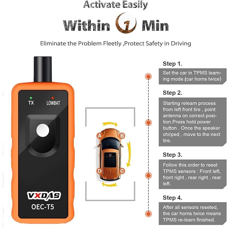 VXDAS Auto Tire Pressure Monitor Sensor TPMS Relearn Reset Activation Tool EL50448-GM Black - Image 3