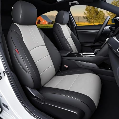 HKZ أغطية مقاعد هوندا سيفيك 2016 2017 2018 2019 2020 2021 LX - مجموعة كاملة من الجلد لـ 5 مقاعد، أسود + رمادي - Image 1