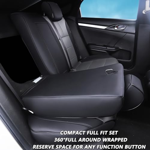 HKZ أغطية مقاعد هوندا سيفيك 2016 2017 2018 2019 2020 2021 LX - مجموعة كاملة من الجلد لـ 5 مقاعد، أسود + رمادي - Image 5