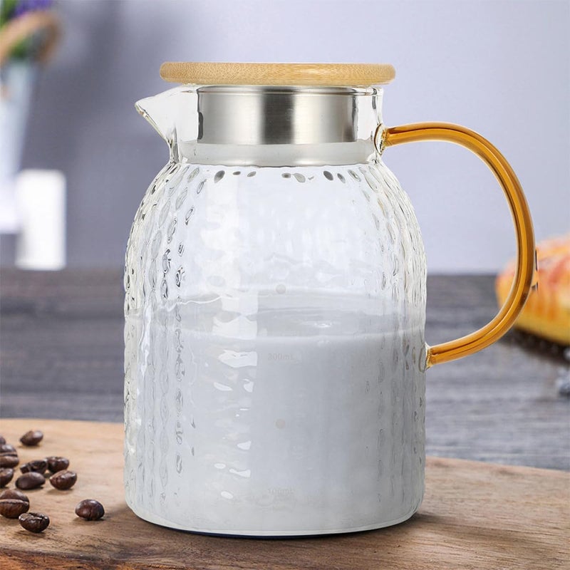 Glass Cold Water Kettle and Stainless Steel Lid 1l, Hammered Texture Pitcher for Home Beverage Serving, Sturdy Glass Jug for Tea, Juice, and Milk Random Color - Image 4