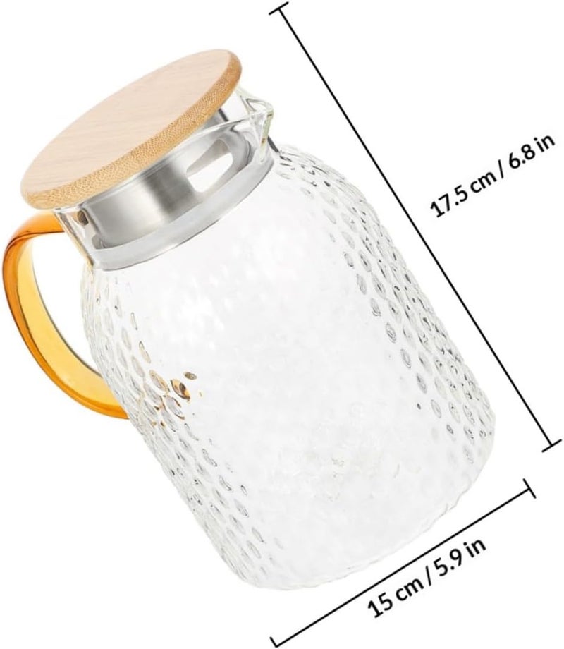 Glass Cold Water Kettle and Stainless Steel Lid 1l, Hammered Texture Pitcher for Home Beverage Serving, Sturdy Glass Jug for Tea, Juice, and Milk Random Color - Image 2