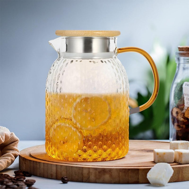 Glass Cold Water Kettle and Stainless Steel Lid 1l, Hammered Texture Pitcher for Home Beverage Serving, Sturdy Glass Jug for Tea, Juice, and Milk Random Color - Image 3