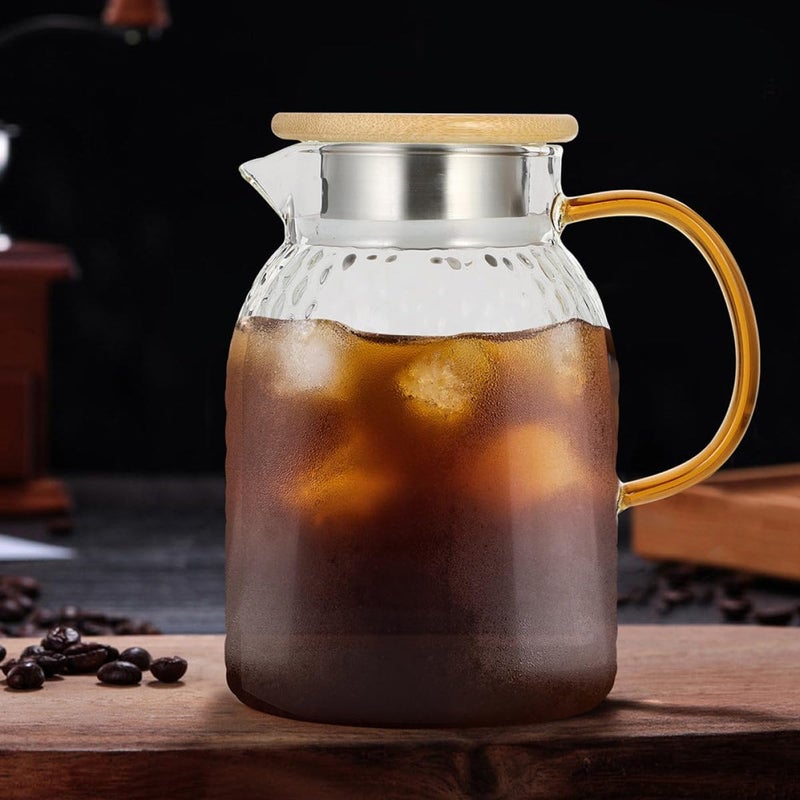 Glass Cold Water Kettle and Stainless Steel Lid 1l, Hammered Texture Pitcher for Home Beverage Serving, Sturdy Glass Jug for Tea, Juice, and Milk Random Color - Image 5