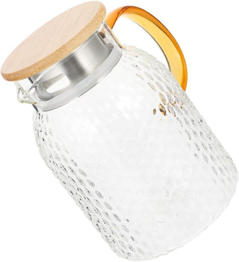 Glass Cold Water Kettle and Stainless Steel Lid 1l, Hammered Texture Pitcher for Home Beverage Serving, Sturdy Glass Jug for Tea, Juice, and Milk Random Color - Image 1