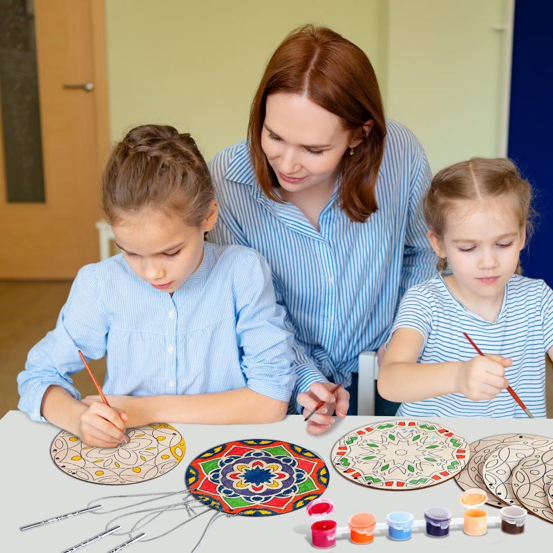 Silipull 24 Sets Mandala Wood Wind Chimes Craft for Kids Color Your Own Windchime DIY Unfinished Wooden Hanging Ornaments Coloring Wind Chime for Kids Gifts School Home and Party Supplies - Image 5