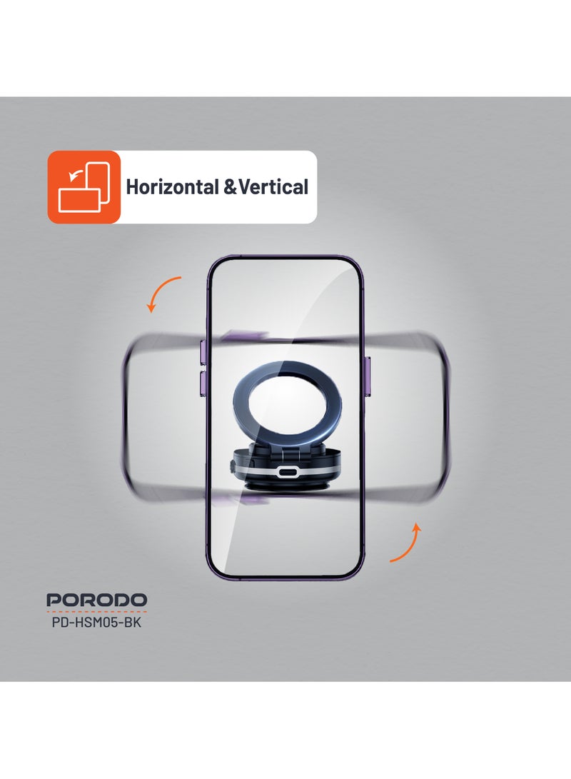 porodo Vacuseal MagSafe Magnetic Mount 360° Swivel Rotation / Strong Suction / Adjustable Viewing Angle / One-Hand Operation / Horizontal & Vertical / Type-C Charging Port / Up to 15 Days Working Time - Black - Image 4