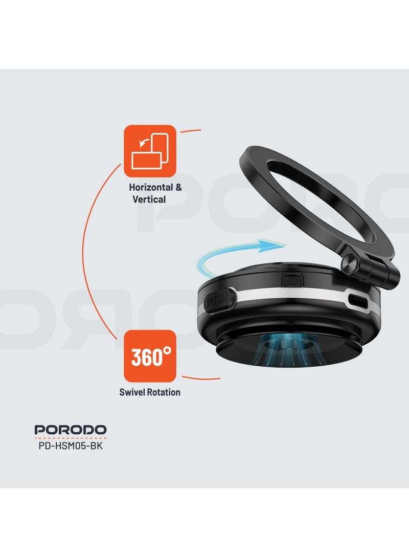 porodo Vacuseal MagSafe Magnetic Mount 360° Swivel Rotation / Strong Suction / Adjustable Viewing Angle / One-Hand Operation / Horizontal & Vertical / Type-C Charging Port / Up to 15 Days Working Time - Black - Image 5