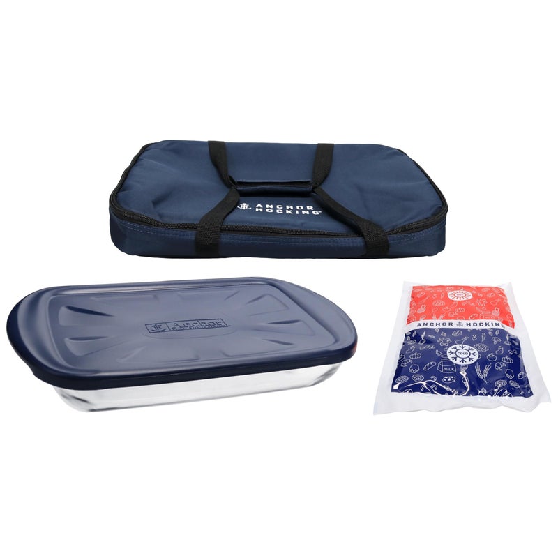 Anchor Hocking Oven Basics 4 Piece Bake-N-Take Bakeware Set, Navy Blue - Image 1