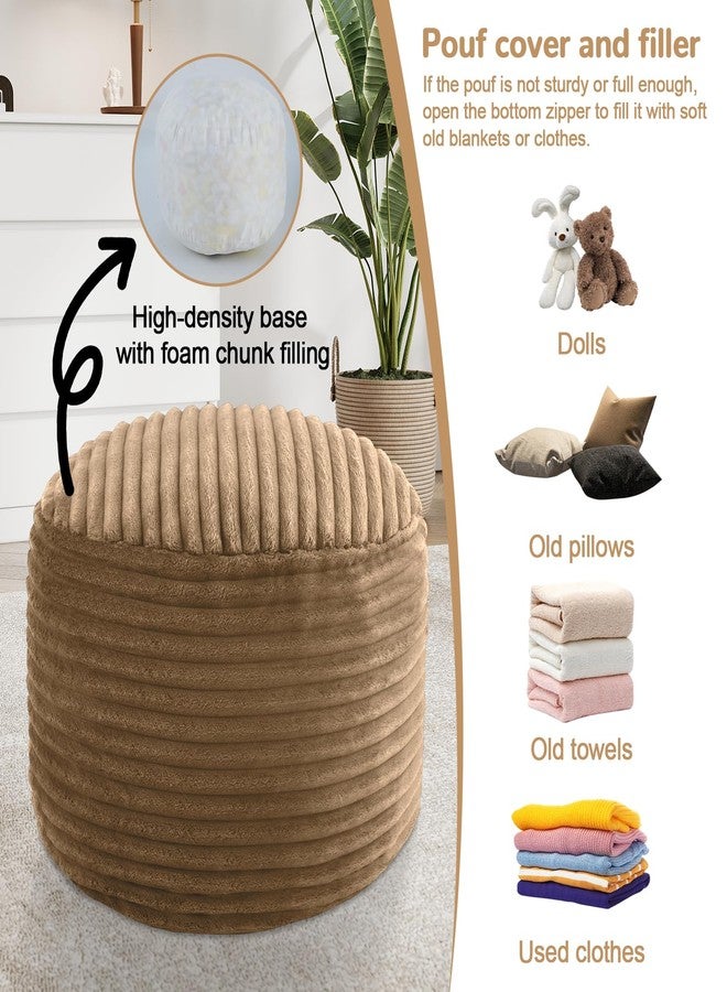 MeMoreCool Stuffed Round Pouf Ottoman Foot Rest, Soft Plush Floor Pouf Foot Stool, Corduray Footstool Footrest, Small Round Ottoman for Living Room Couch Sofa Chair, 20x15 Inch Coffee - Image 4