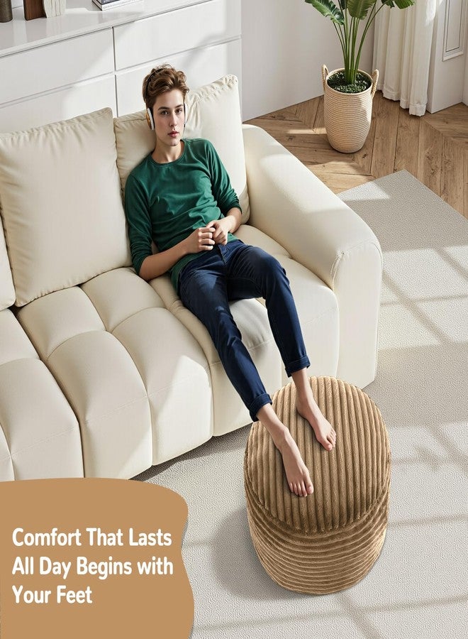 MeMoreCool Stuffed Round Pouf Ottoman Foot Rest, Soft Plush Floor Pouf Foot Stool, Corduray Footstool Footrest, Small Round Ottoman for Living Room Couch Sofa Chair, 20x15 Inch Coffee - Image 5