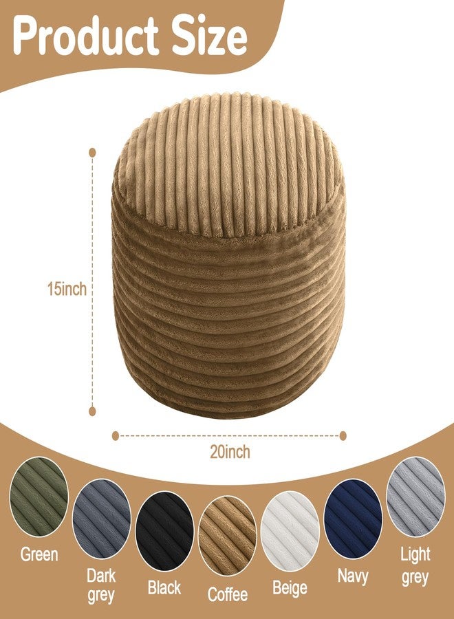 MeMoreCool Stuffed Round Pouf Ottoman Foot Rest, Soft Plush Floor Pouf Foot Stool, Corduray Footstool Footrest, Small Round Ottoman for Living Room Couch Sofa Chair, 20x15 Inch Coffee - Image 3