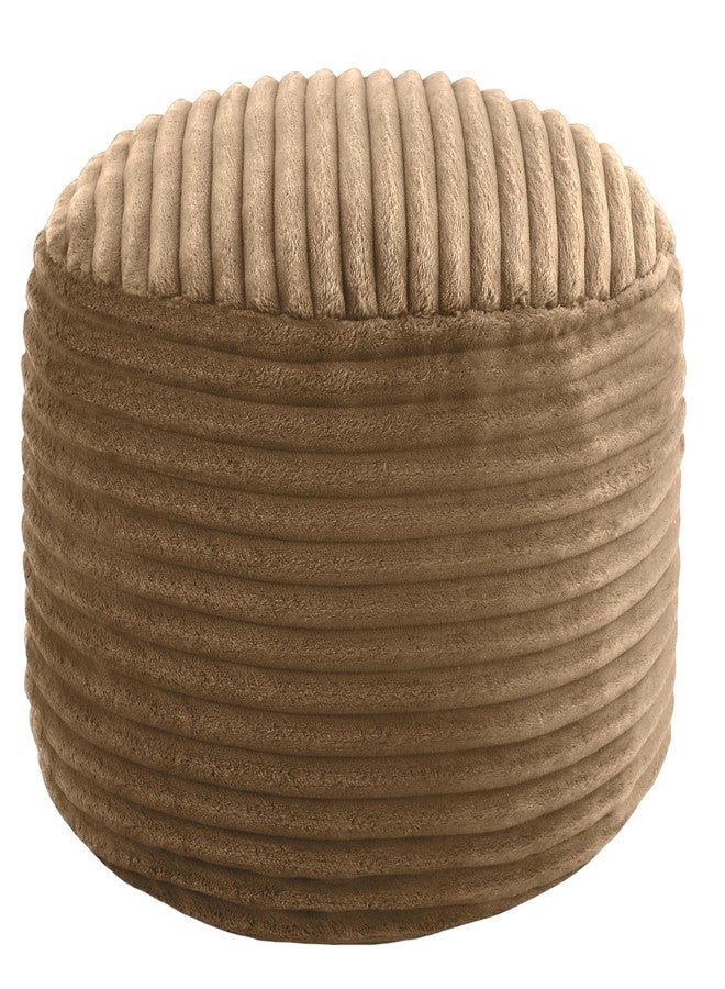 MeMoreCool Stuffed Round Pouf Ottoman Foot Rest, Soft Plush Floor Pouf Foot Stool, Corduray Footstool Footrest, Small Round Ottoman for Living Room Couch Sofa Chair, 20x15 Inch Coffee - Image 1