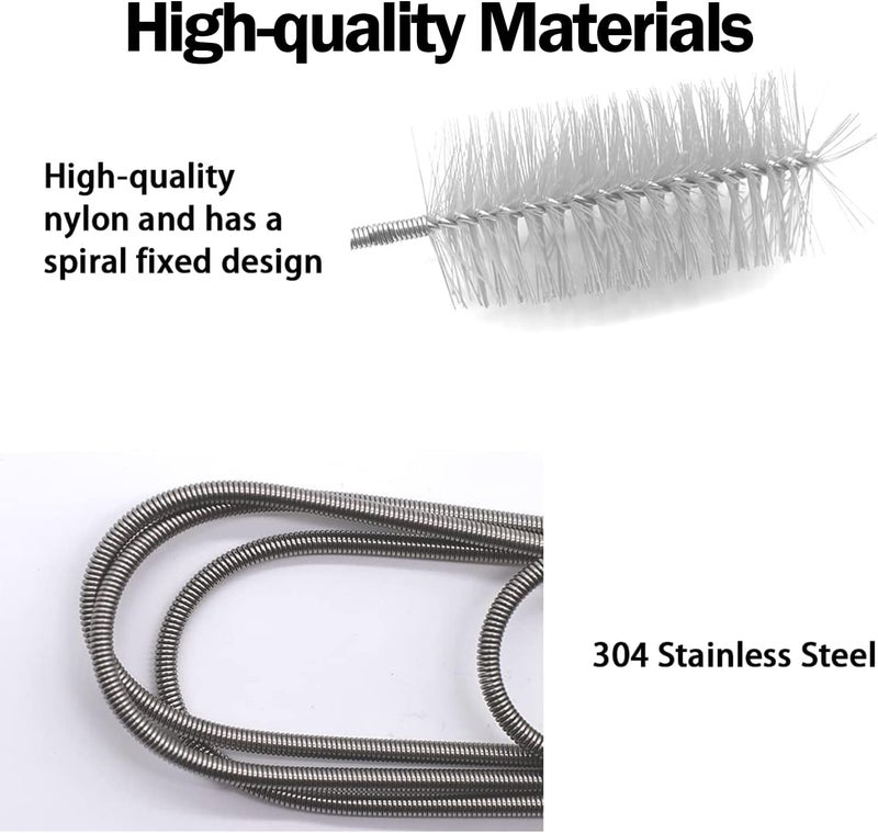 KASTWAVE Drain Tube Cleaning Brushes, Flexible Refrigerator Scrub Brush, Drain Pipe Cleaning Kit Stainless Steel Nylon Flexible Drain Tube Cleaning Brushes for Home Kitchen (2 Pcs) - Image 2