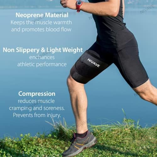 Nivave Thigh Compression Adjustable Neoprene Sleeve Support Brace for Pain Relief - Hamstring Quad Wrap (Thigh Compression, One Size) - Image 4