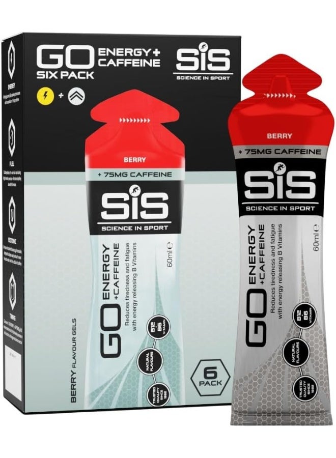 SIS GO Isotonic Energy Gels | 75mg Caffeine | 22g Carbohydrates | Low Sugar | Easily Digestible | Gluten Free | No Water Needed | Running Gels | Berry Flavour | 6 Pack - Image 1