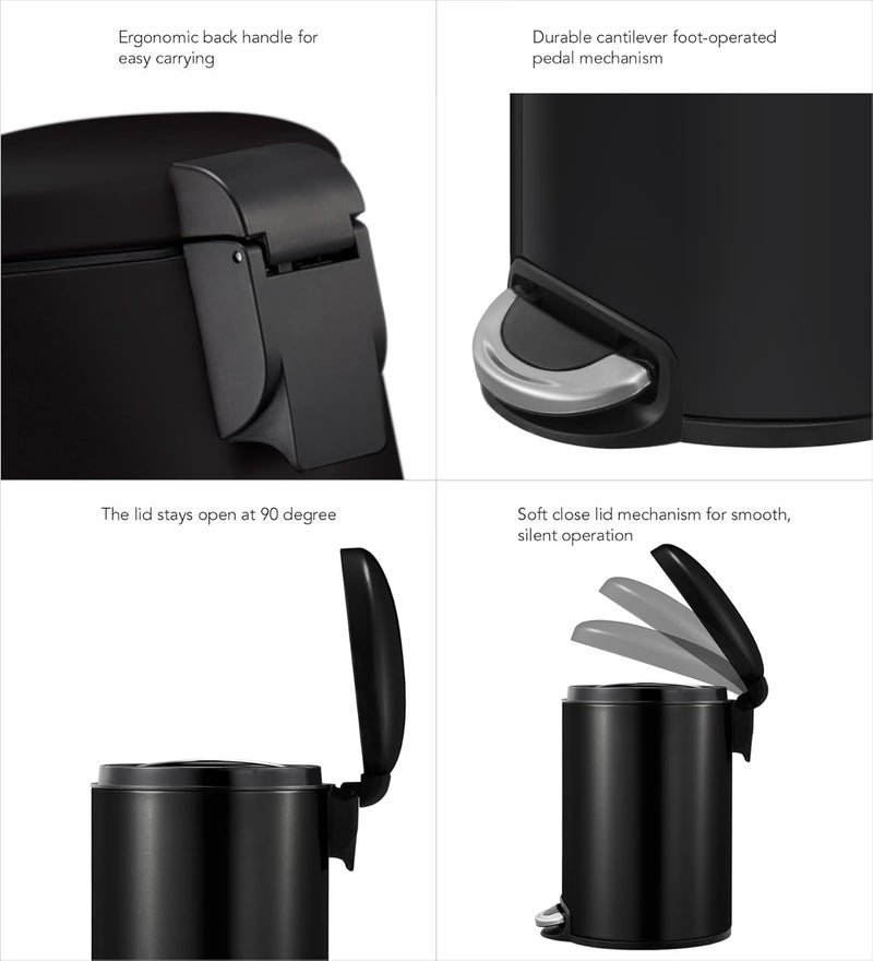 Obsessions سلة مهملات دائرية مقاومة لبصمات الأصابع بسعة 8 لترات باللون الأسود مع بطانة - Image 5
