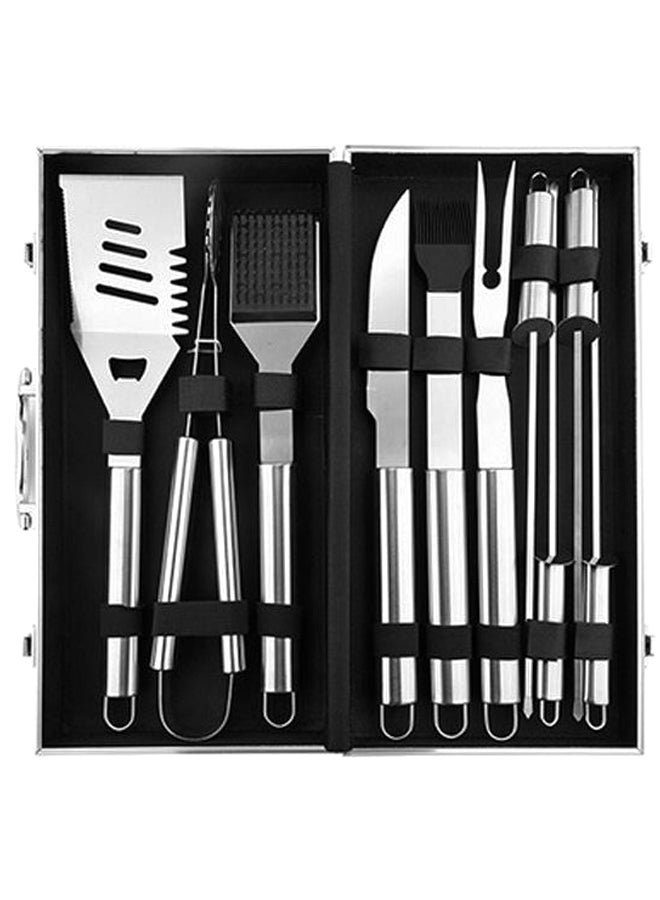 NIBEMINENT 11-Piece Barbecue Grilling Accessories Tool Set With Case Silver/Black - Image 1