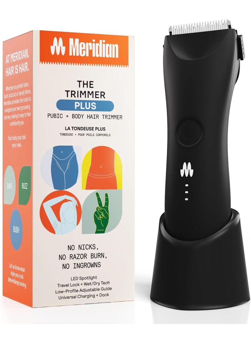 Meridian - The Trimmer Plus- Electric Body & Pubic Hair Trimmer - Waterproof and Cordless for Wet/Dry Use - Painlessly Remove Hair to Feel Fresh Down There - for Men & Women - Black…