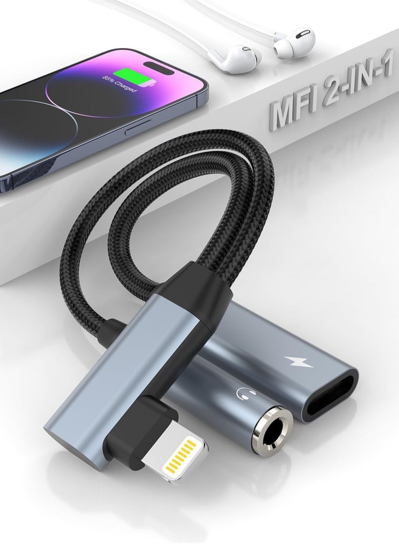 KASTWAVE Headphone and Charger Adapter for iPhone 2-in-1 Lightning to 3.5mm AUX Audio and Lightning Charger Splitter Dongle for iPhone 14 13/ 12 11 Pro Max Pro Plus 8 7  6 Plus - Image 1