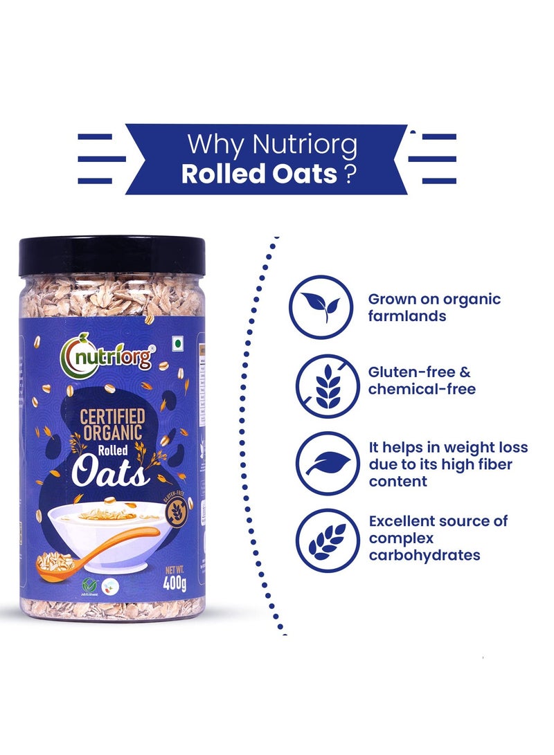 Nutriorg Organic Rolled Oats 800g ( Pack of 2*400g) | Gluten Free | Weight Management | High Fiber Oats - Image 3