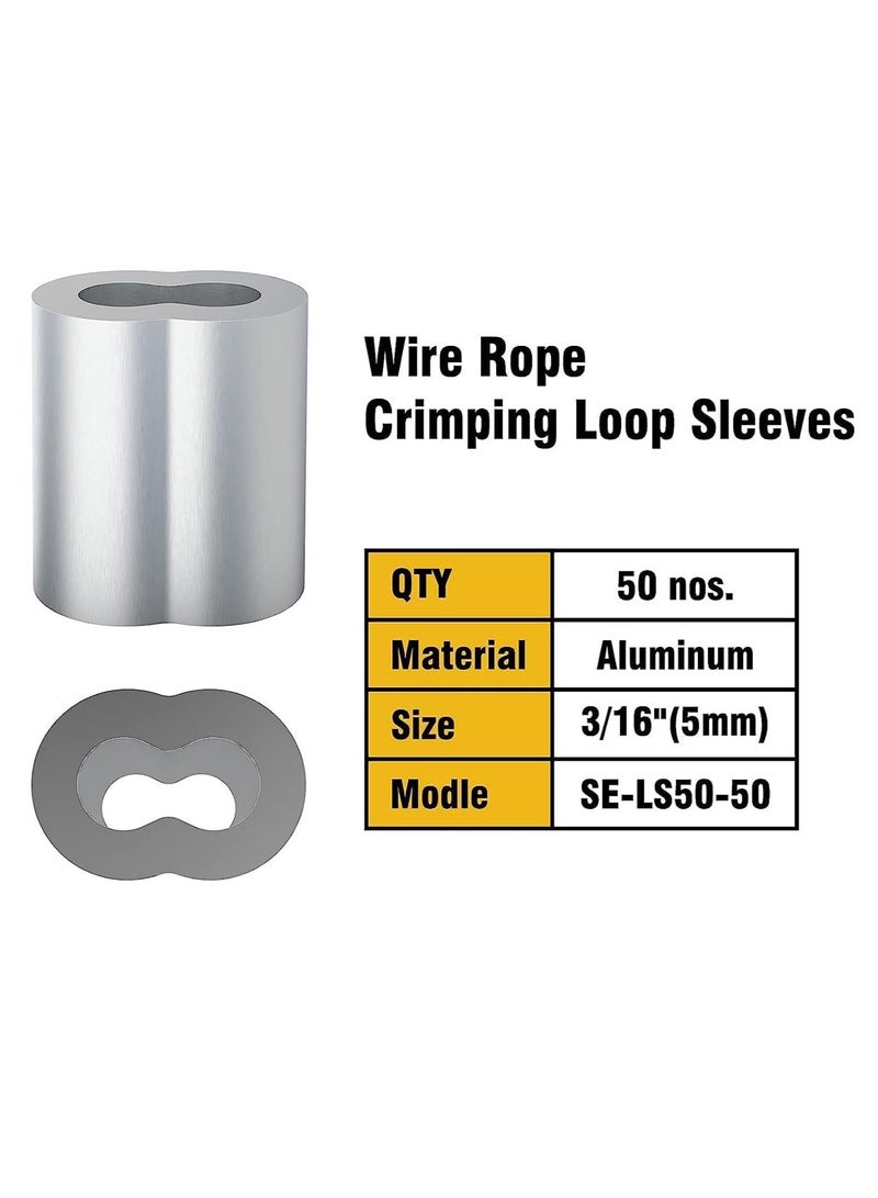 Excefore 50 Pcs Aluminum Sleeves, Clips Aluminum Crimping Loop Sleeve Clips with Double Ferrules, Aluminum Crimping Loop Sleeve 3/16", Cable Ferrule Wire Rope Sleeves Loop Sleeve  - Image 4