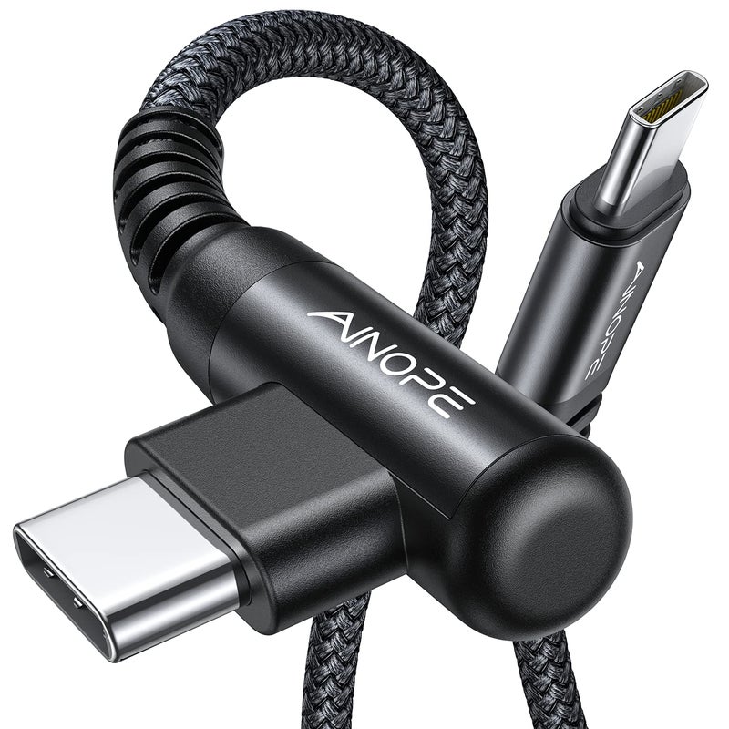 AINOPE USB C Cable 60W 2-Pack 6.6ft Nylon Braided USB C to USB C Cable Type C Charger Fast Charging Right Angle USBC Cable Charger Cord for iPhone 16 Pro Max 15 Plus Samsung S24 S23 iPad Pro Black - Image 1
