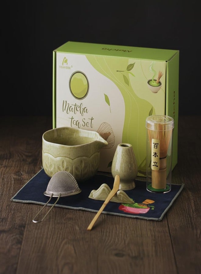 teapeak 8-Piece Matcha Whisk Set with Bowl, Bamboo Matcha Whisk, Whisk Holder, Scoop & Sifter, Traditional Matcha Kit for Ceremonial Matcha Tea & Lattes, Green - Image 1