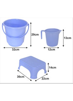 Kuber Industries Kuber Industries 3 Pieces Plastic Bucket, Mug & Stool Set (Blue)  - Image 5