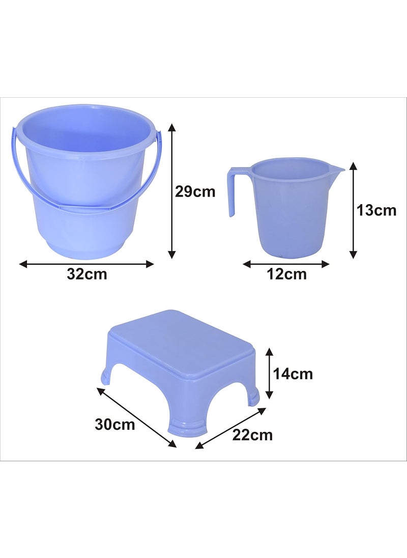 Kuber Industries Kuber Industries 3 Pieces Plastic Bucket, Mug & Stool Set (Blue)  - Image 5